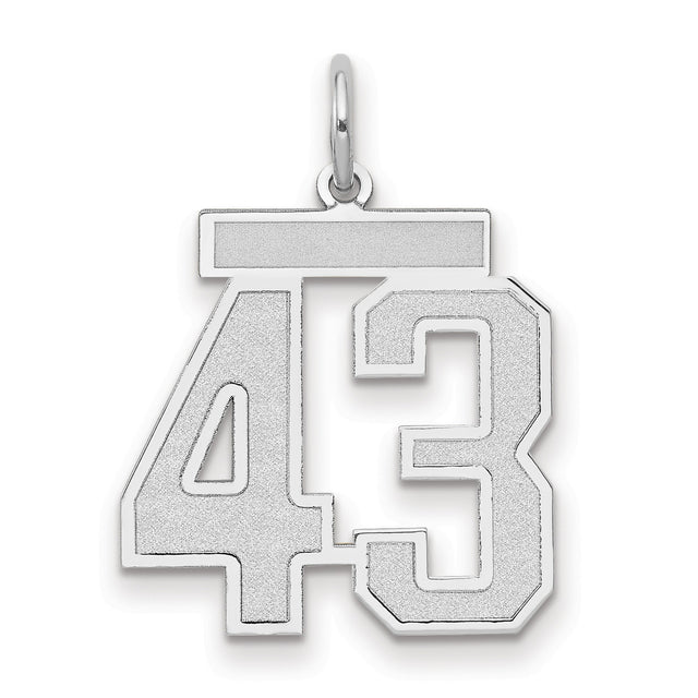Medium Satin Number 43 Charm Pendant in Real 14k White Gold