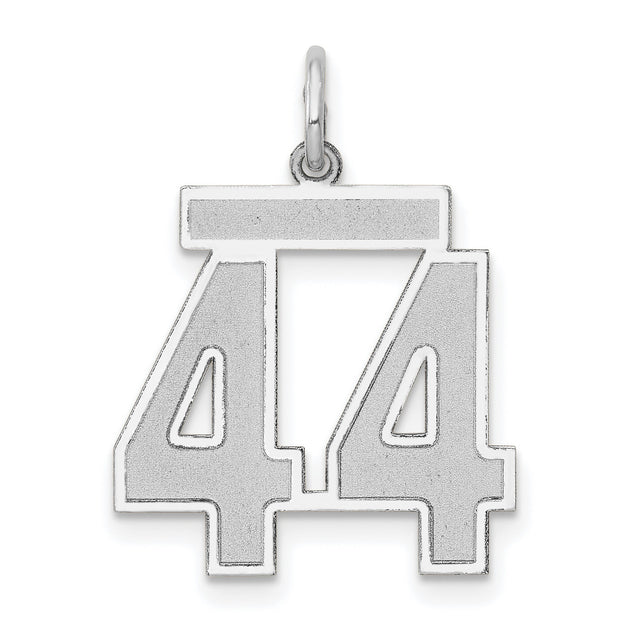 Medium Satin Number 44 Charm Pendant in Real 14k White Gold