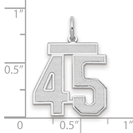 Medium Satin Number 45 Charm Pendant in Real 14k White Gold