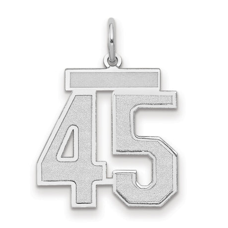Medium Satin Number 45 Charm Pendant in Real 14k White Gold