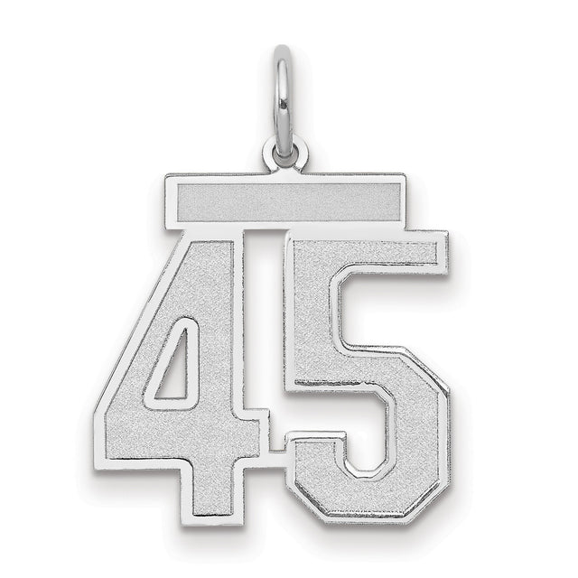 Medium Satin Number 45 Charm Pendant in Real 14k White Gold