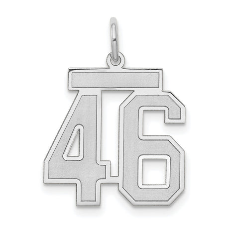 Medium Satin Number 46 Charm Pendant in Real 14k White Gold