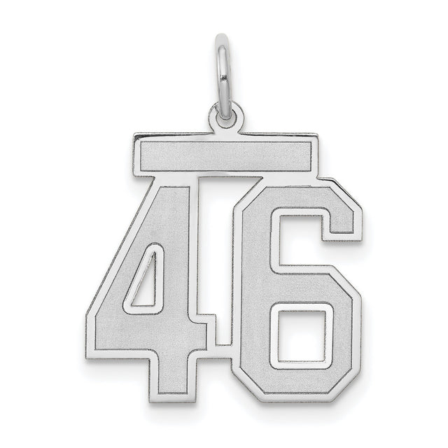 Medium Satin Number 46 Charm Pendant in Real 14k White Gold