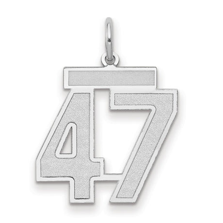 Medium Satin Number 47 Charm Pendant in Real 14k White Gold