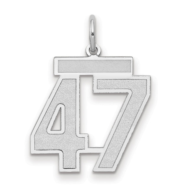 Medium Satin Number 47 Charm Pendant in Real 14k White Gold