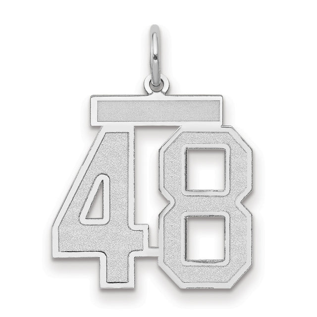 Medium Satin Number 48 Charm Pendant in Real 14k White Gold