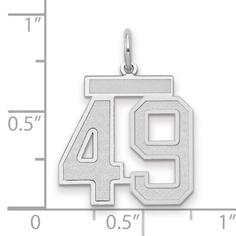 Medium Satin Number 49 Charm Pendant in Real 14k White Gold