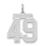 Medium Satin Number 49 Charm Pendant in Real 14k White Gold