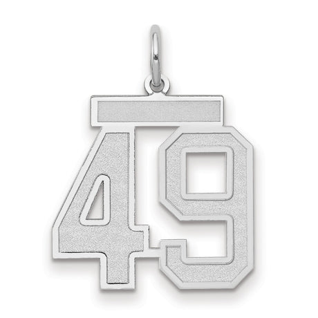 Medium Satin Number 49 Charm Pendant in Real 14k White Gold