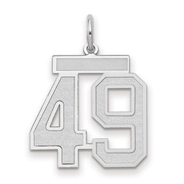 Medium Satin Number 49 Charm Pendant in Real 14k White Gold