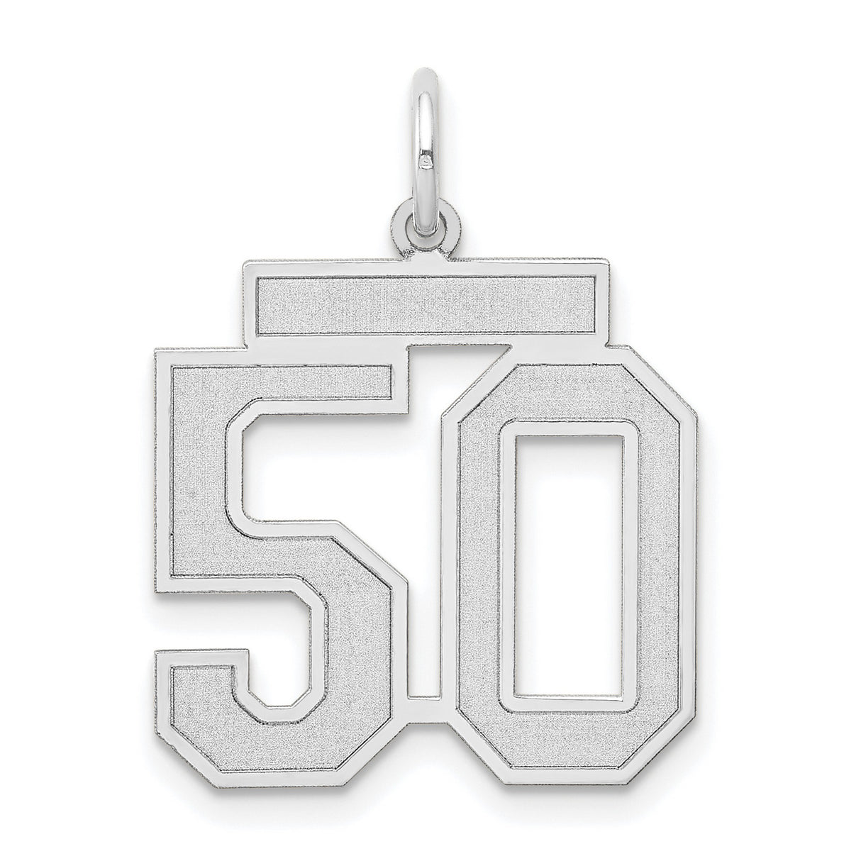 Medium Satin Number 50 Charm Pendant in Real 14k White Gold