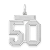 Medium Satin Number 50 Charm Pendant in Real 14k White Gold