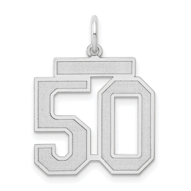 Medium Satin Number 50 Charm Pendant in Real 14k White Gold
