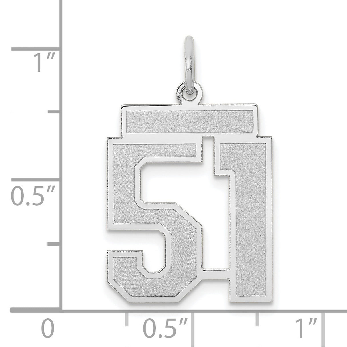 Medium Satin Number 51 Charm Pendant in Real 14k White Gold