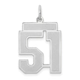 Medium Satin Number 51 Charm Pendant in Real 14k White Gold