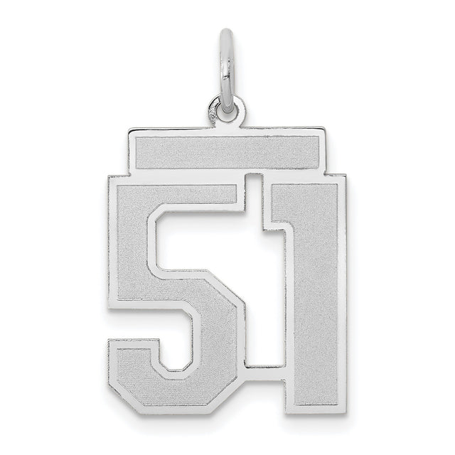 Medium Satin Number 51 Charm Pendant in Real 14k White Gold