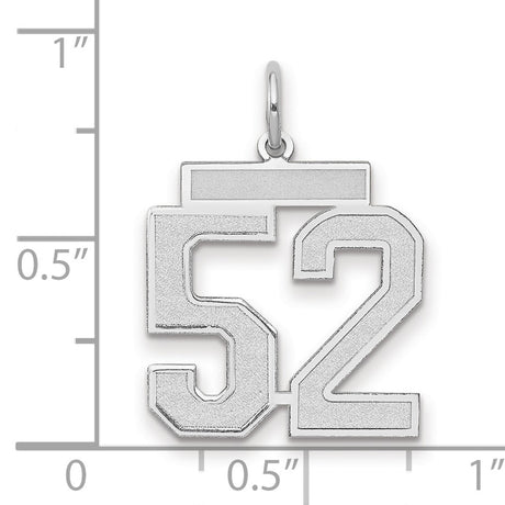 Medium Satin Number 52 Charm Pendant in Real 14k White Gold