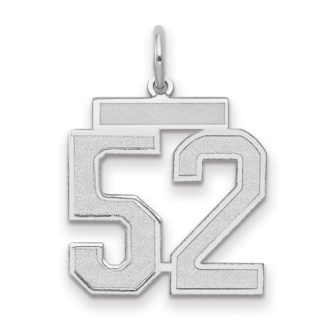 Medium Satin Number 52 Charm Pendant in Real 14k White Gold