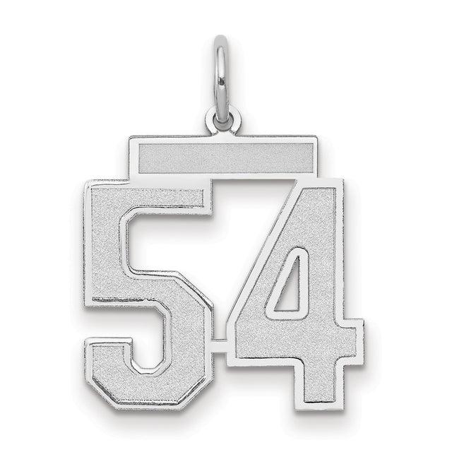 Medium Satin Number 54 Charm Pendant in Real 14k White Gold
