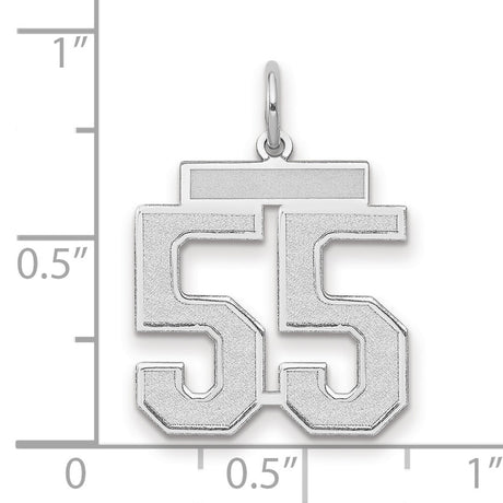 Medium Satin Number 55 Charm Pendant in Real 14k White Gold