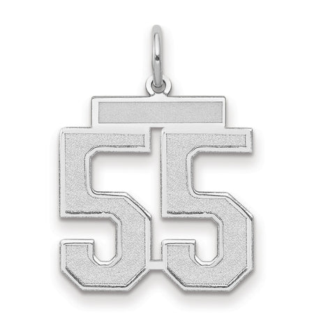 Medium Satin Number 55 Charm Pendant in Real 14k White Gold