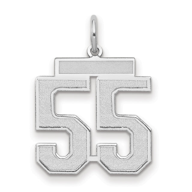 Medium Satin Number 55 Charm Pendant in Real 14k White Gold