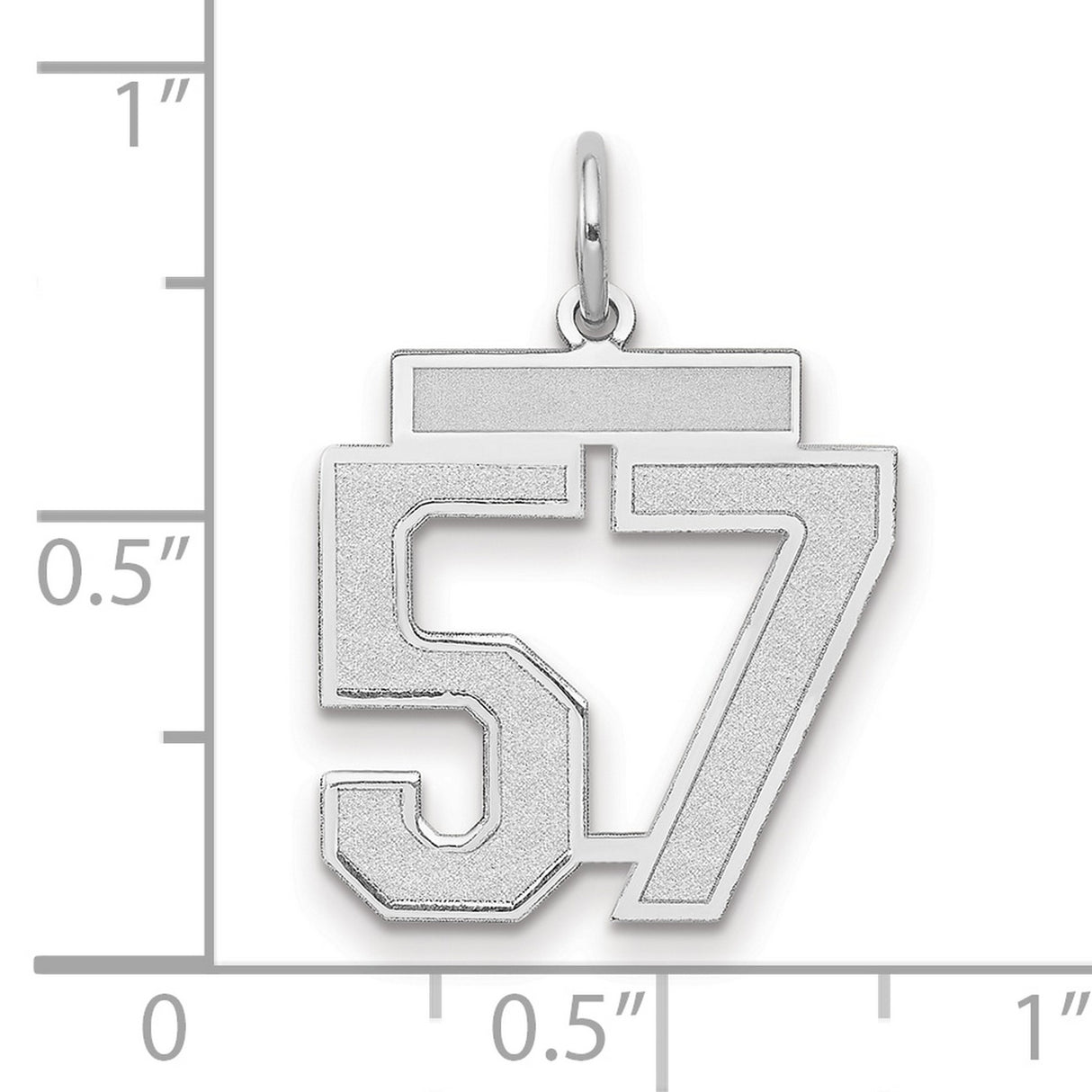 Medium Satin Number 57 Charm Pendant in Real 14k White Gold