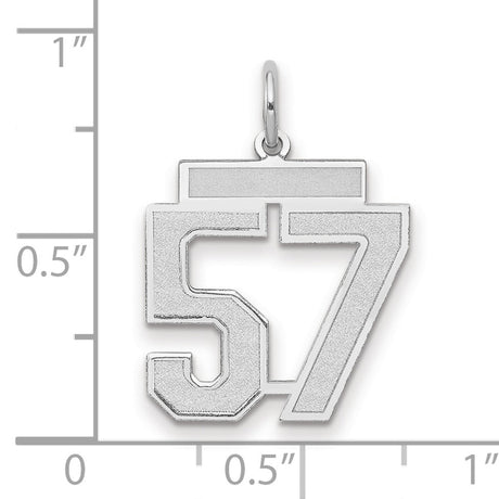 Medium Satin Number 57 Charm Pendant in Real 14k White Gold