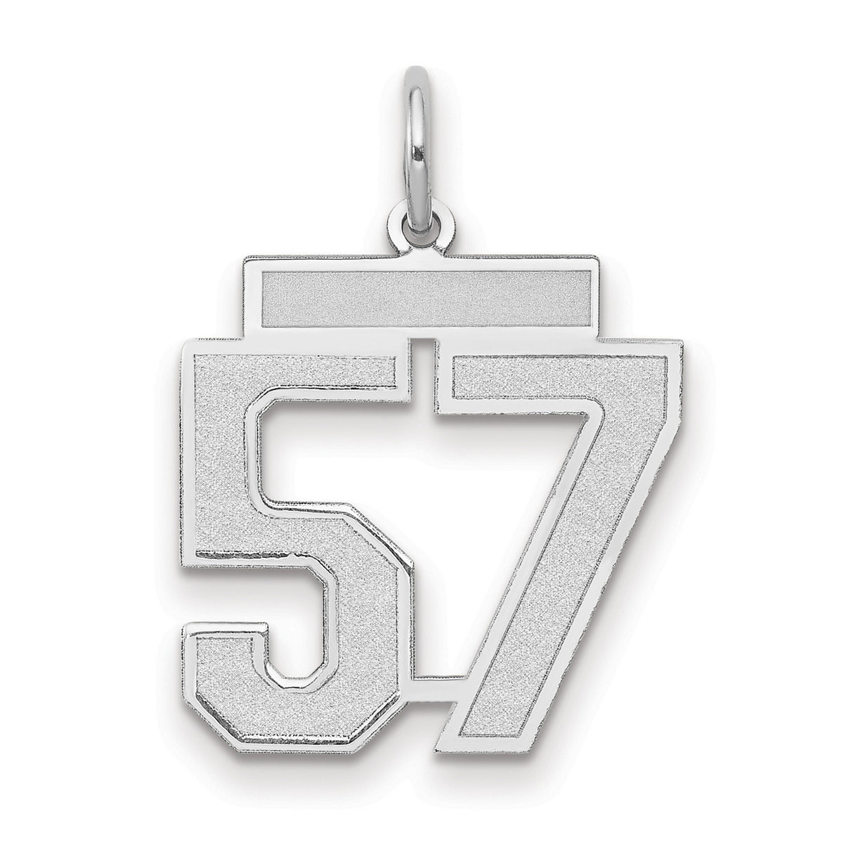 Medium Satin Number 57 Charm Pendant in Real 14k White Gold