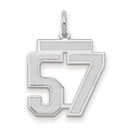 Medium Satin Number 57 Charm Pendant in Real 14k White Gold