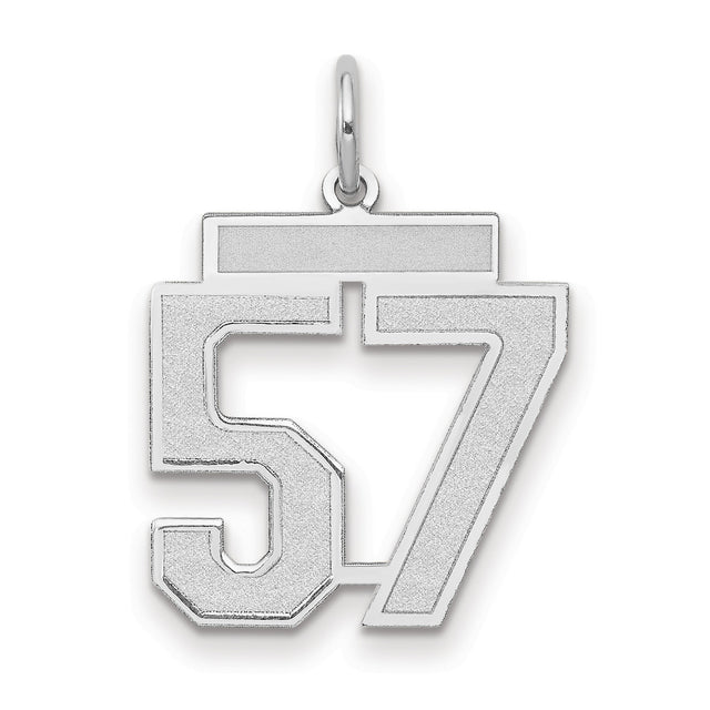 Medium Satin Number 57 Charm Pendant in Real 14k White Gold