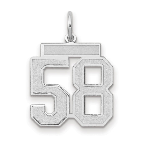 Medium Satin Number 58 Charm Pendant in Real 14k White Gold