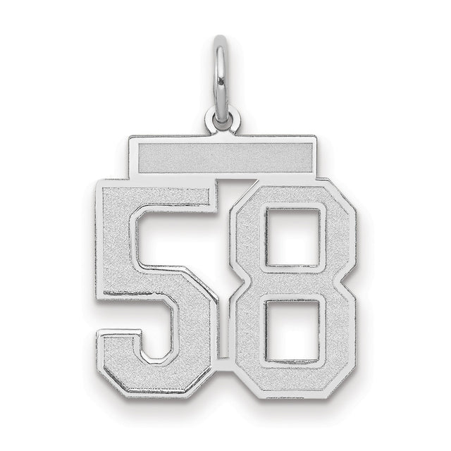 Medium Satin Number 58 Charm Pendant in Real 14k White Gold