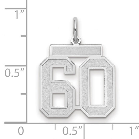 Medium Satin Number 60 Charm Pendant in Real 14k White Gold