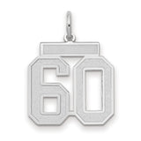 Medium Satin Number 60 Charm Pendant in Real 14k White Gold