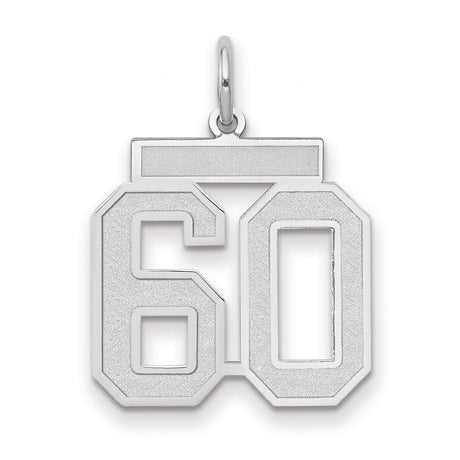 Medium Satin Number 60 Charm Pendant in Real 14k White Gold