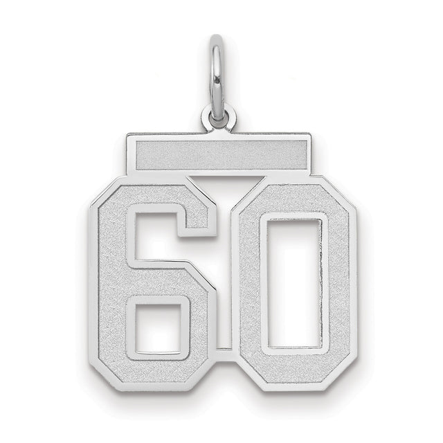 Medium Satin Number 60 Charm Pendant in Real 14k White Gold