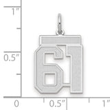 Medium Satin Number 61 Charm Pendant in Real 14k White Gold