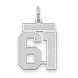 Medium Satin Number 61 Charm Pendant in Real 14k White Gold