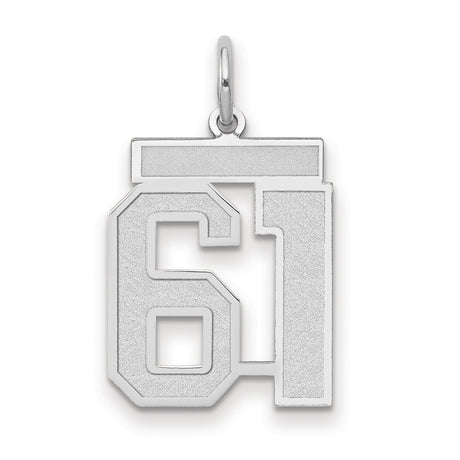 Medium Satin Number 61 Charm Pendant in Real 14k White Gold