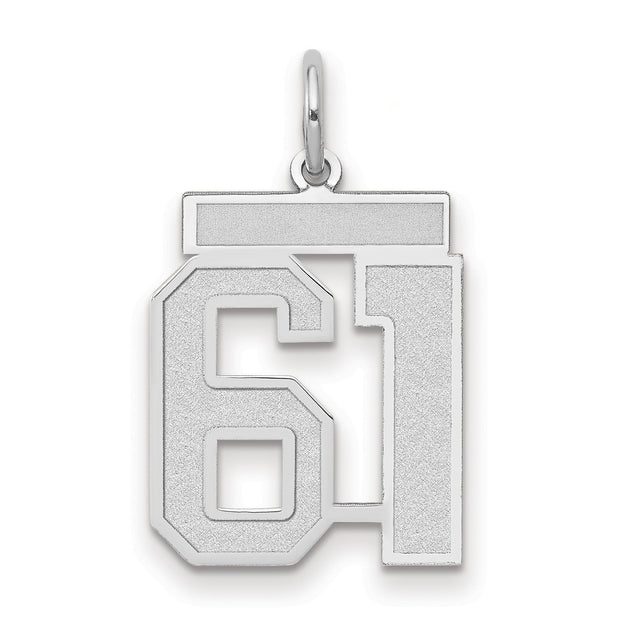 Medium Satin Number 61 Charm Pendant in Real 14k White Gold