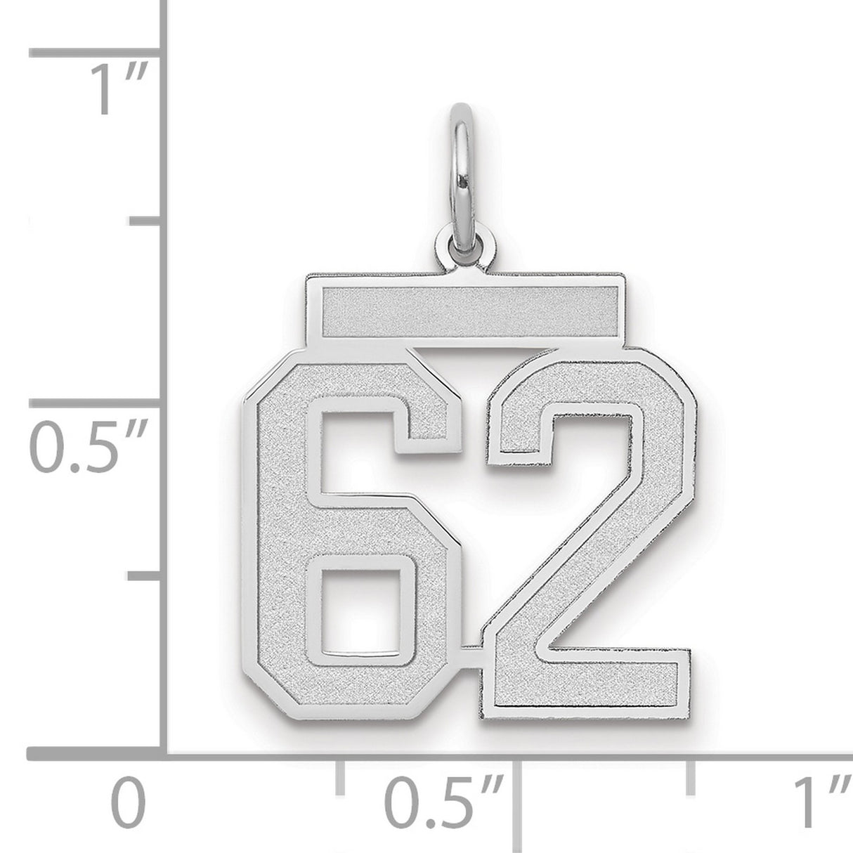 Medium Satin Number 62 Charm Pendant in Real 14k White Gold