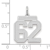 Medium Satin Number 62 Charm Pendant in Real 14k White Gold