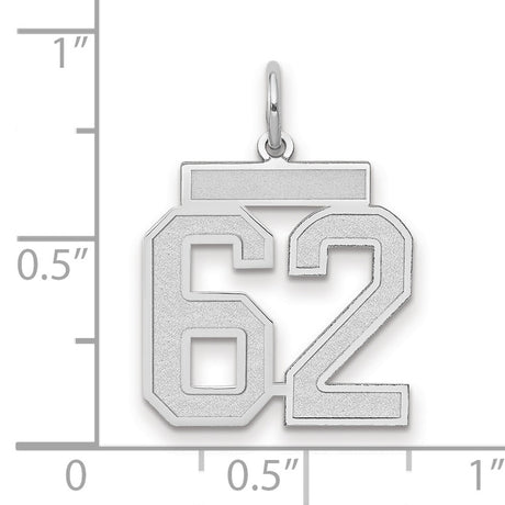 Medium Satin Number 62 Charm Pendant in Real 14k White Gold