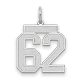 Medium Satin Number 62 Charm Pendant in Real 14k White Gold