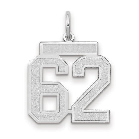 Medium Satin Number 62 Charm Pendant in Real 14k White Gold