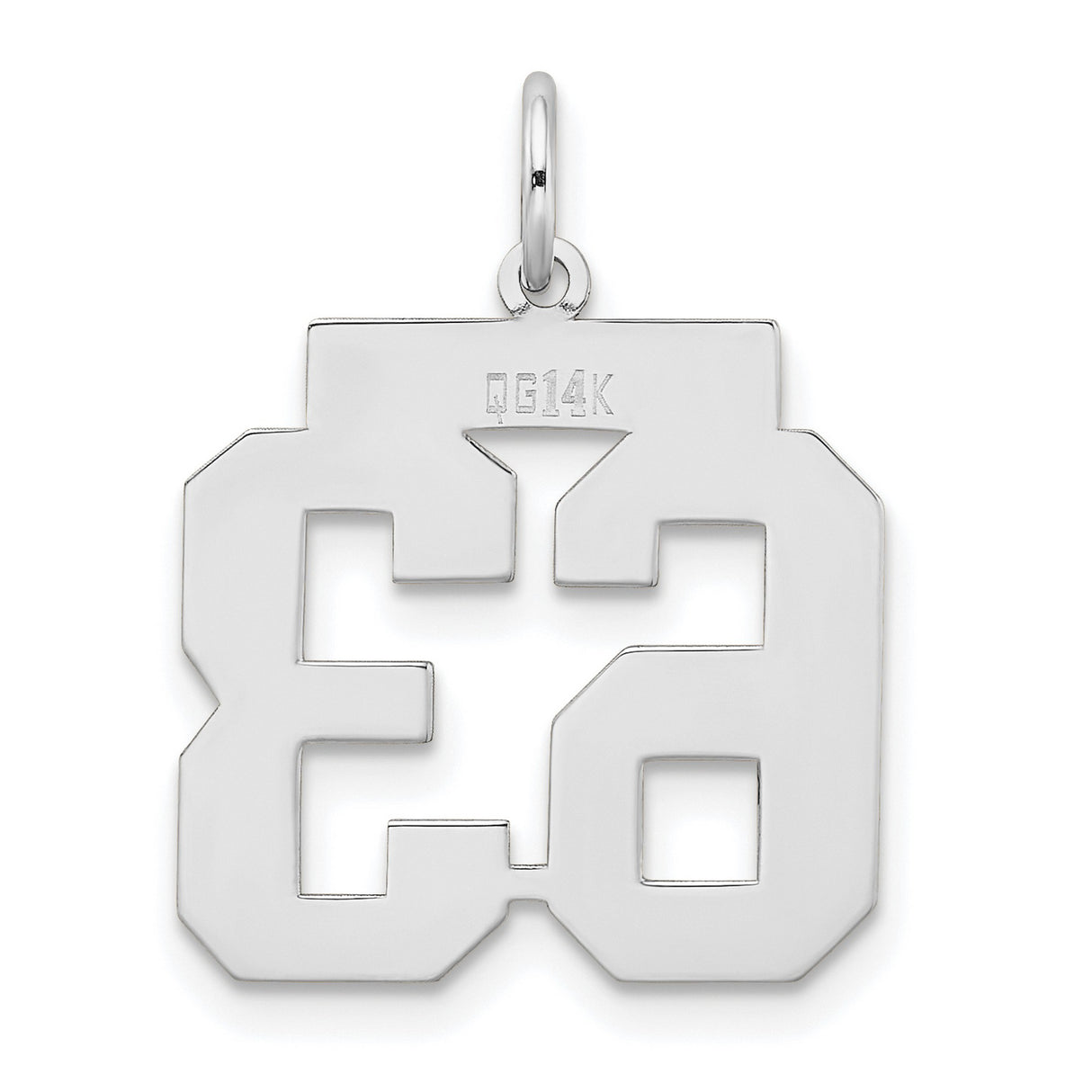Medium Satin Number 63 Charm Pendant in Real 14k White Gold