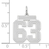 Medium Satin Number 63 Charm Pendant in Real 14k White Gold