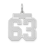 Medium Satin Number 63 Charm Pendant in Real 14k White Gold