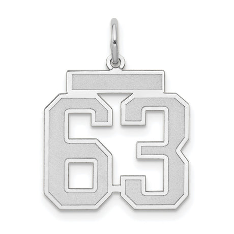 Medium Satin Number 63 Charm Pendant in Real 14k White Gold
